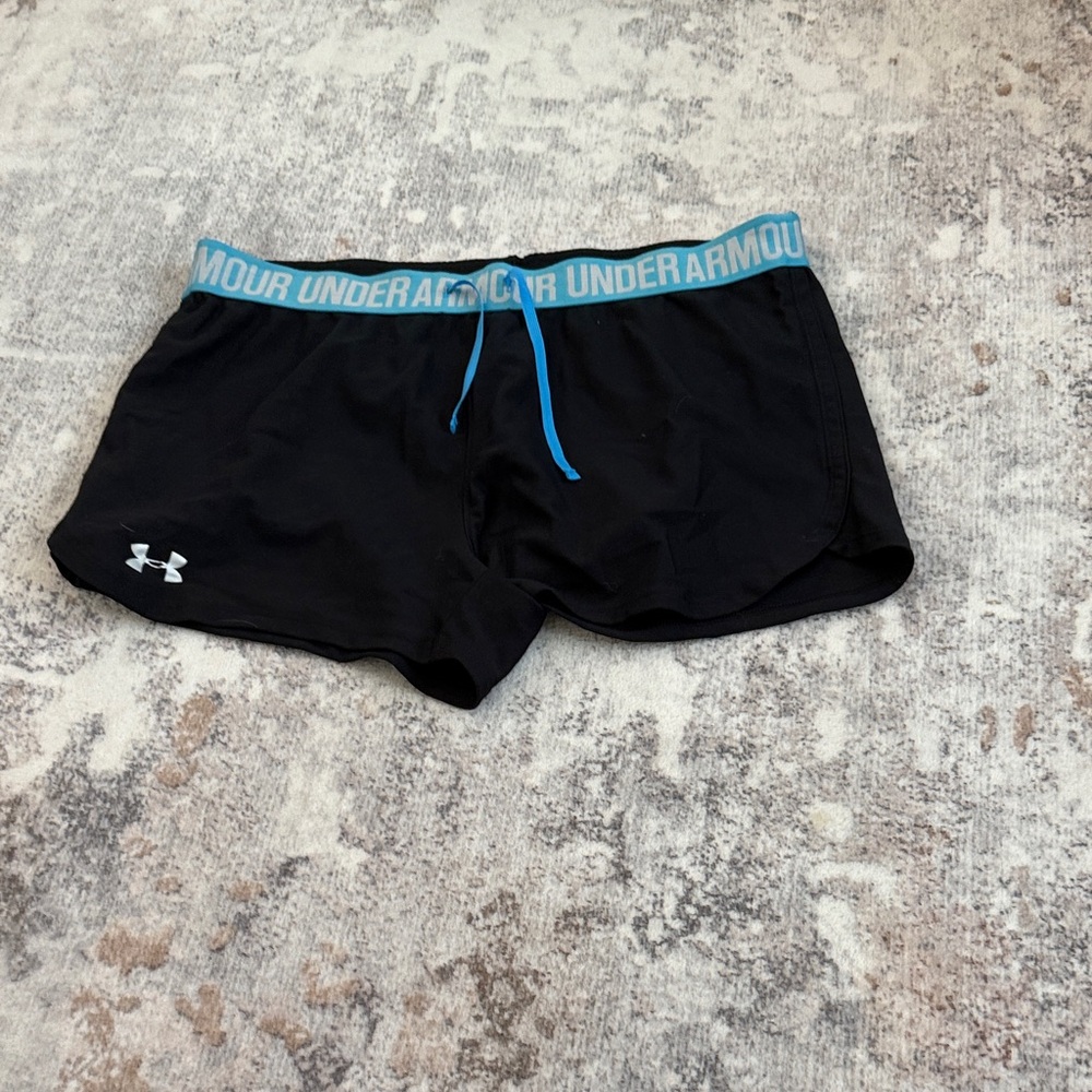 Under Armour Women's Black Athletic Shorts with Blue Waistband